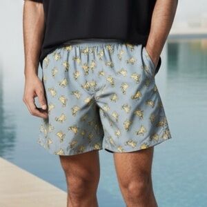 GOAT USA  men’s Shorts size med all over goats  print pull on quirky beachy blue